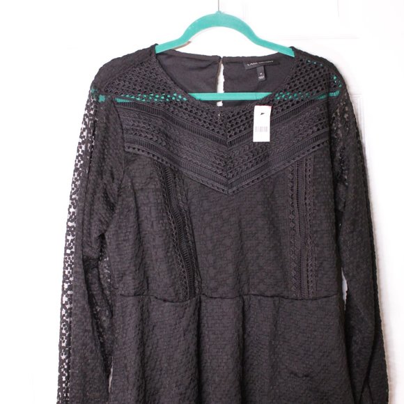 Lane Bryant Black lace overlay long sleeve peplum top. - Picture 1 of 9